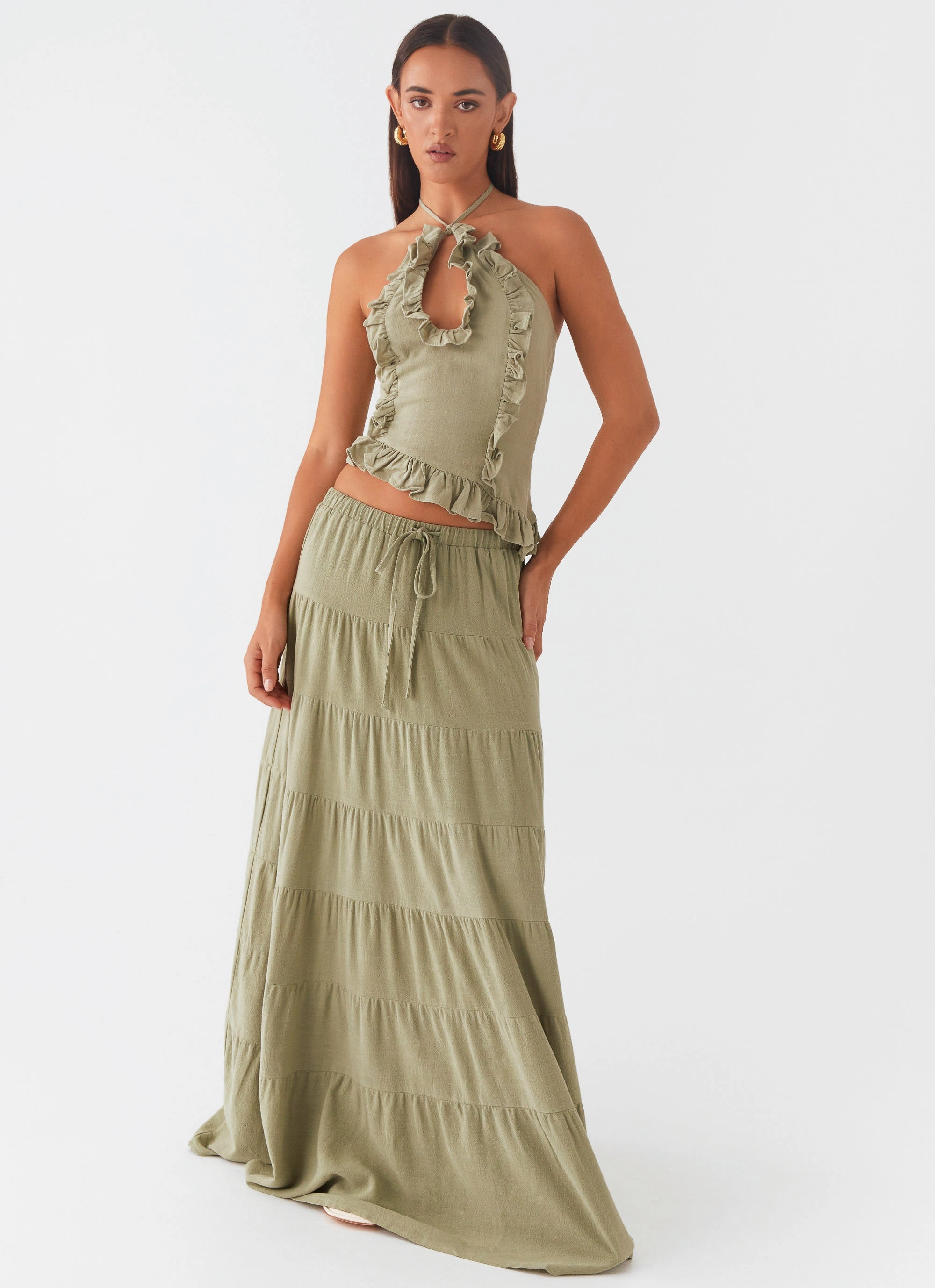 Mariella Linen Maxi Skirt - Sage Breathable Material All Occasion