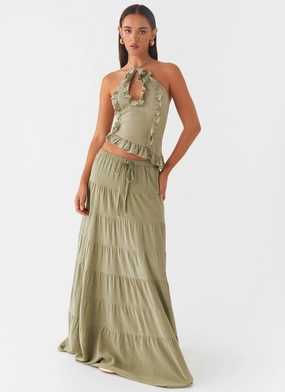 Mariella Linen Maxi Skirt - Sage Breathable Material All Occasion