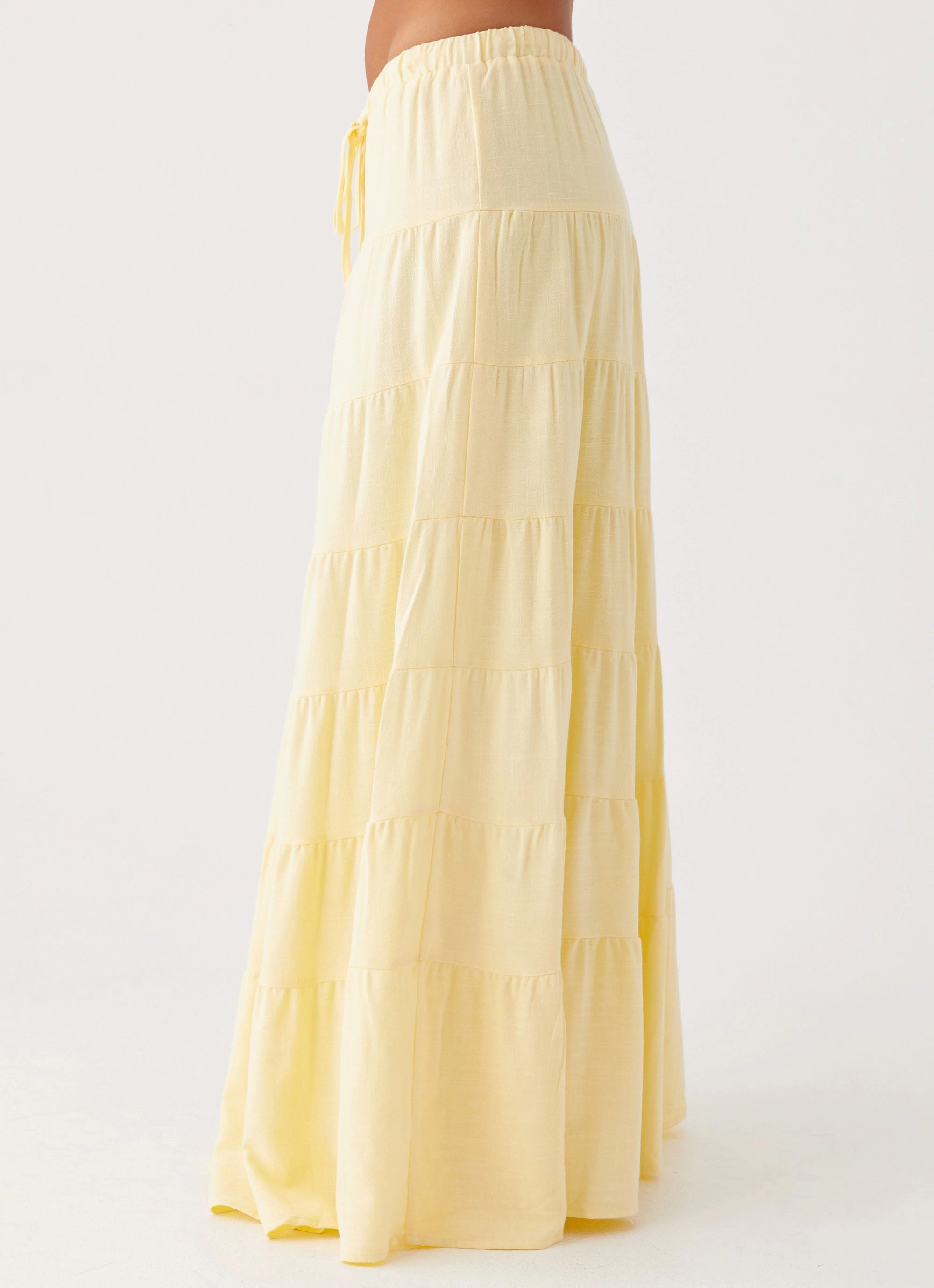 Matte Texture Comfy Wear Mariella Linen Maxi Skirt - Yellow