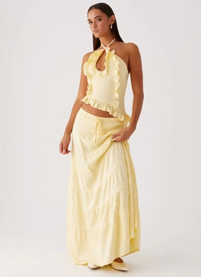 Mariella Linen Maxi Skirt - Yellow Cultural Heritage