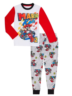 Mario Kart Boys Pajamas Set, Long Sleeve Little Big Kid PJ's, 2-Piece Mario Sleepwear, 4-12