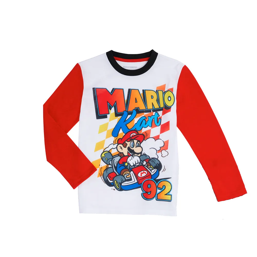Mario Kart Boys Pajamas Set, Long Sleeve Little Big Kid PJ's, 2-Piece Mario Sleepwear, 4-12