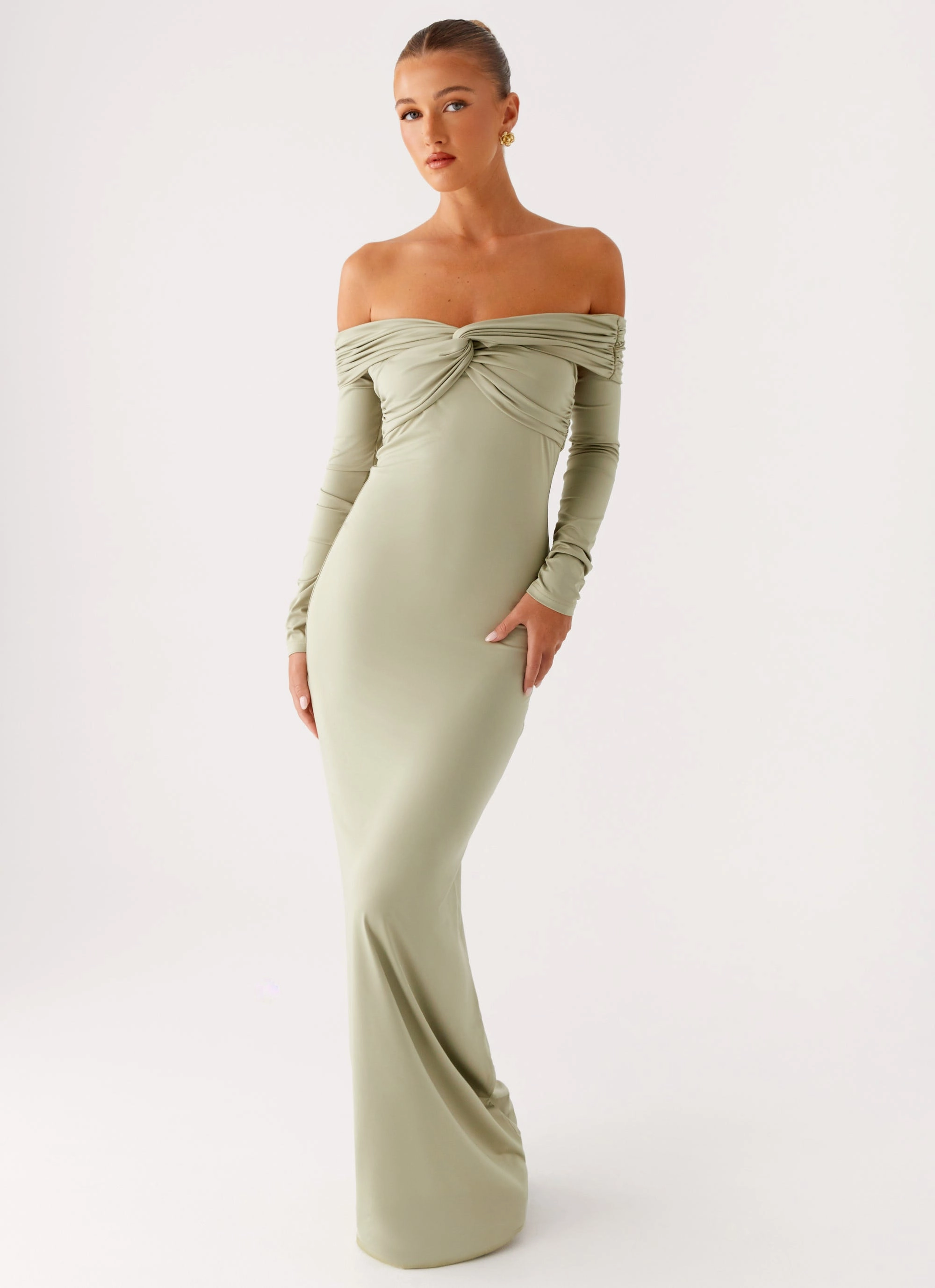Marla Long Sleeve Maxi Dress - Sage Sophisticated Tailoring Smile Glow
