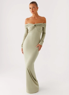 Marla Long Sleeve Maxi Dress - Sage Sophisticated Tailoring Smile Glow