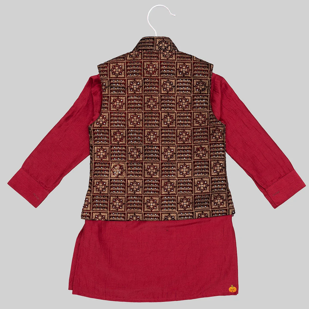 Maroon & Black Embroidered Boys Kurta Pajama