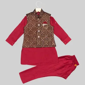 Maroon & Black Embroidered Boys Kurta Pajama