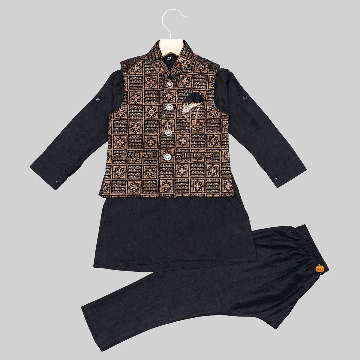 Maroon & Black Embroidered Boys Kurta Pajama