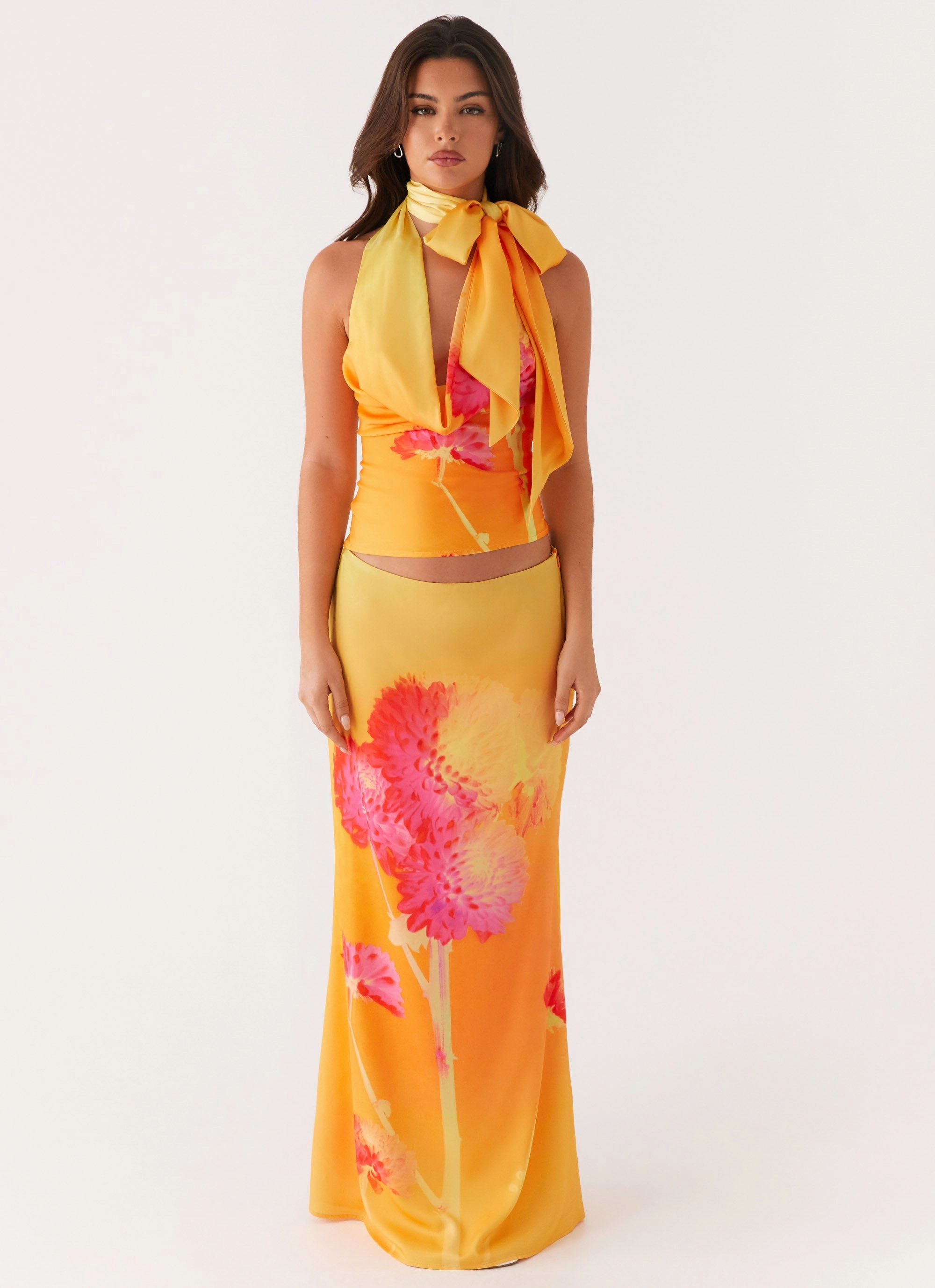 Crisp Fit Outdoor Gathering Marrakesh Maxi Skirt - Orange Floral