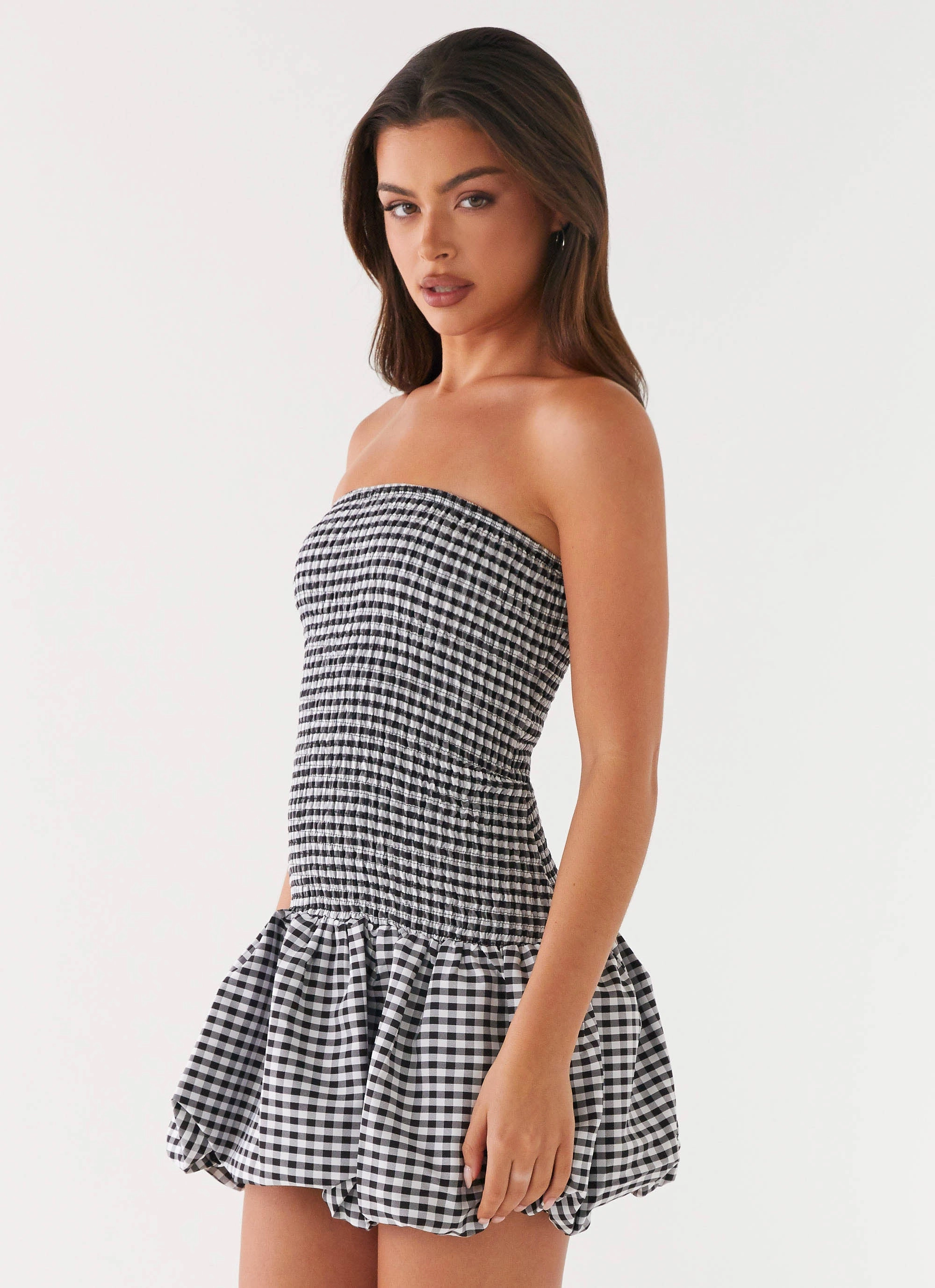 Martell Mini Dress - Black Gingham Mini length City Tones