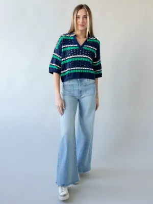 Minimalist Stitching Quick Dry Feature Match Point Sweater - Navy