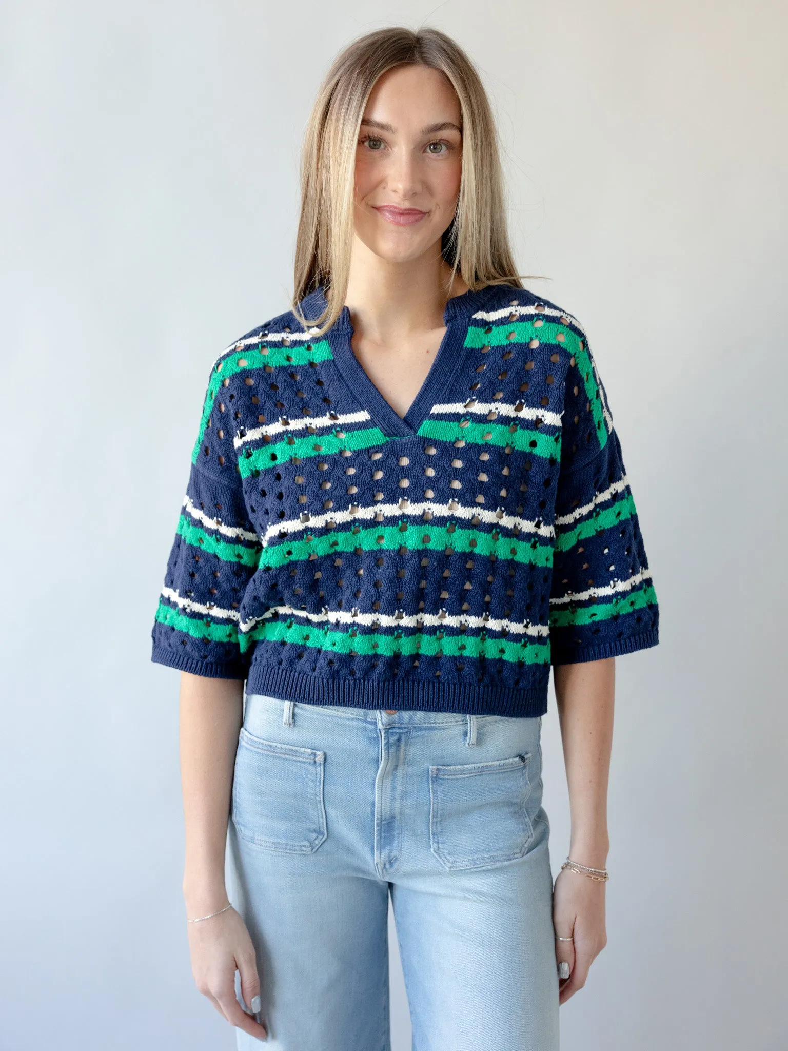 Match Point Sweater - Navy All Season Wear Fabric