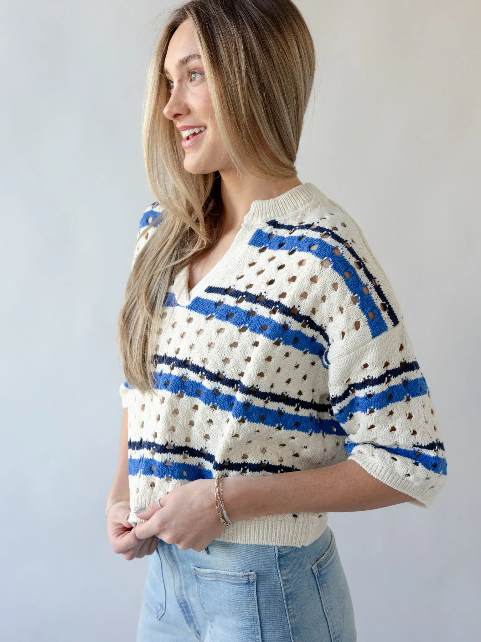 Match Point Sweater- White Stretch Woven Material StretchComfort
