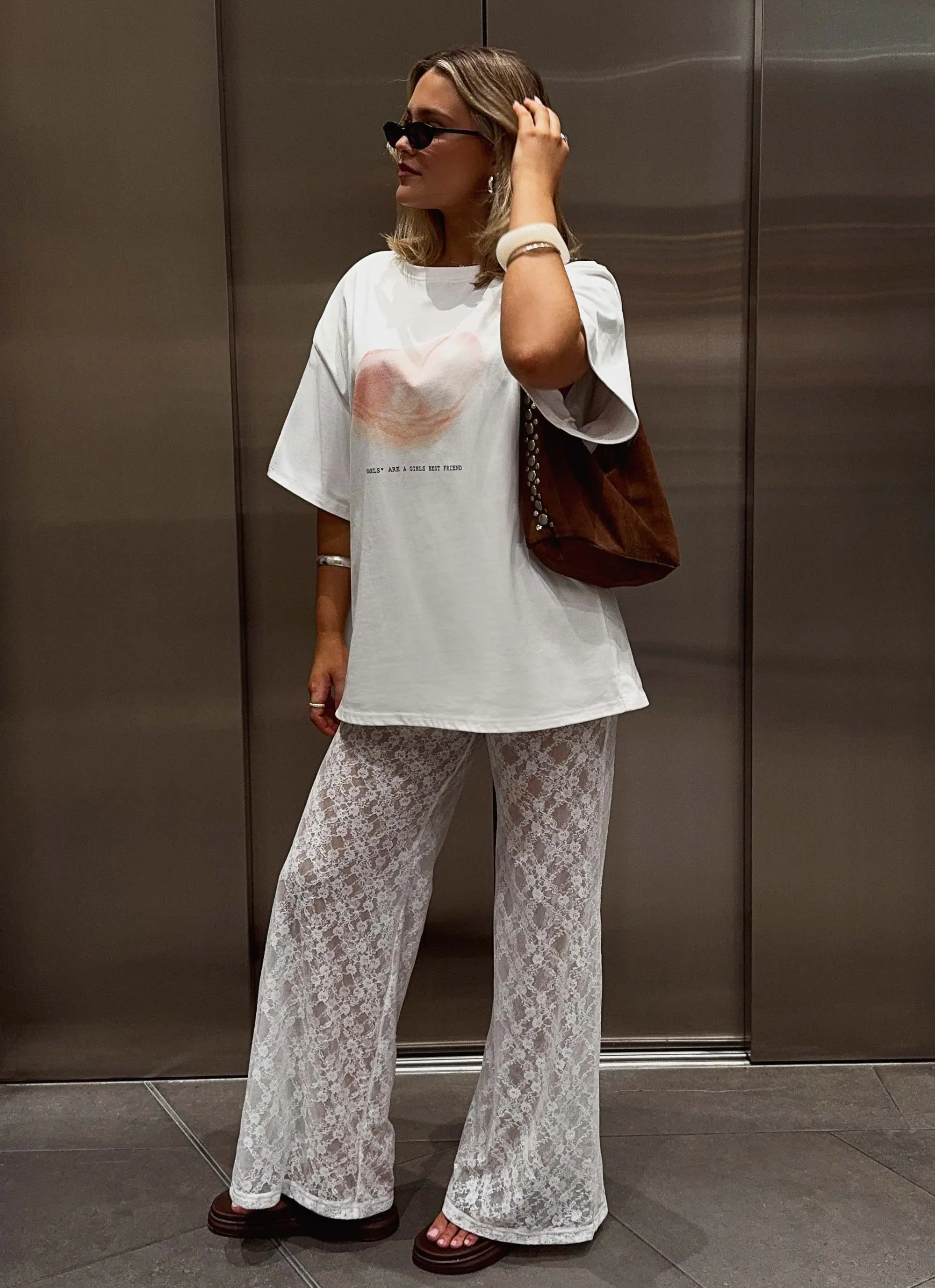 Loose Design Matcha Lace Pants - White