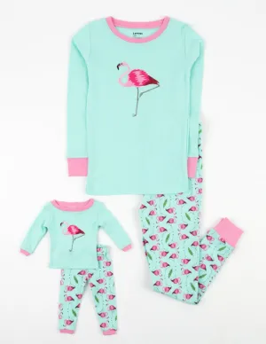 Matching Girl and Doll Cotton Flamingo Pajamas