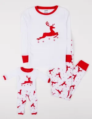 Matching Girl and Doll Cotton Reindeer Pajamas