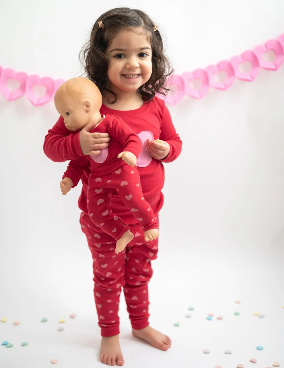 Matching Girl and Doll Pink Hearts Pajamas