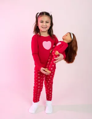 Matching Girl and Doll Pink Hearts Pajamas