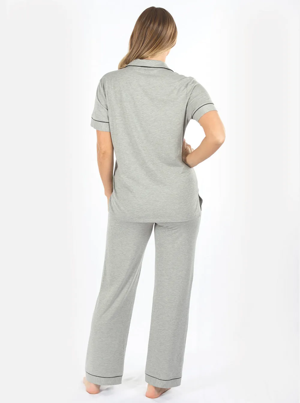 Maternity and Nursing short Sleeve Pajama Set in Marl Grey Bamboo