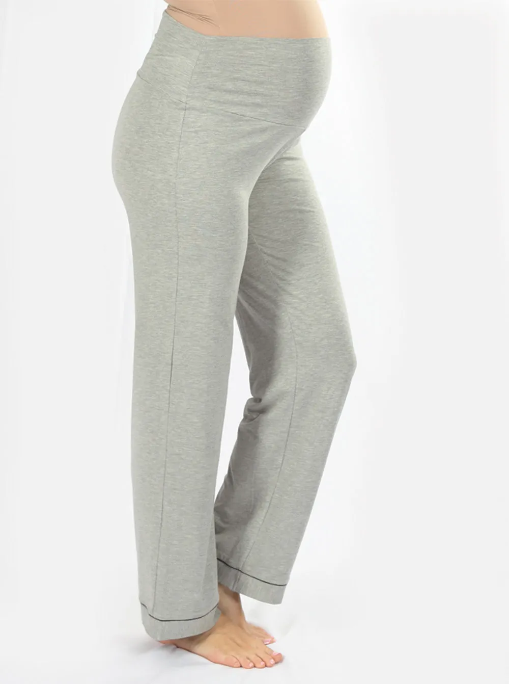 Maternity and Nursing short Sleeve Pajama Set in Marl Grey Bamboo