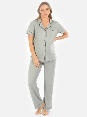 Maternity and Nursing short Sleeve Pajama Set in Marl Grey Bamboo