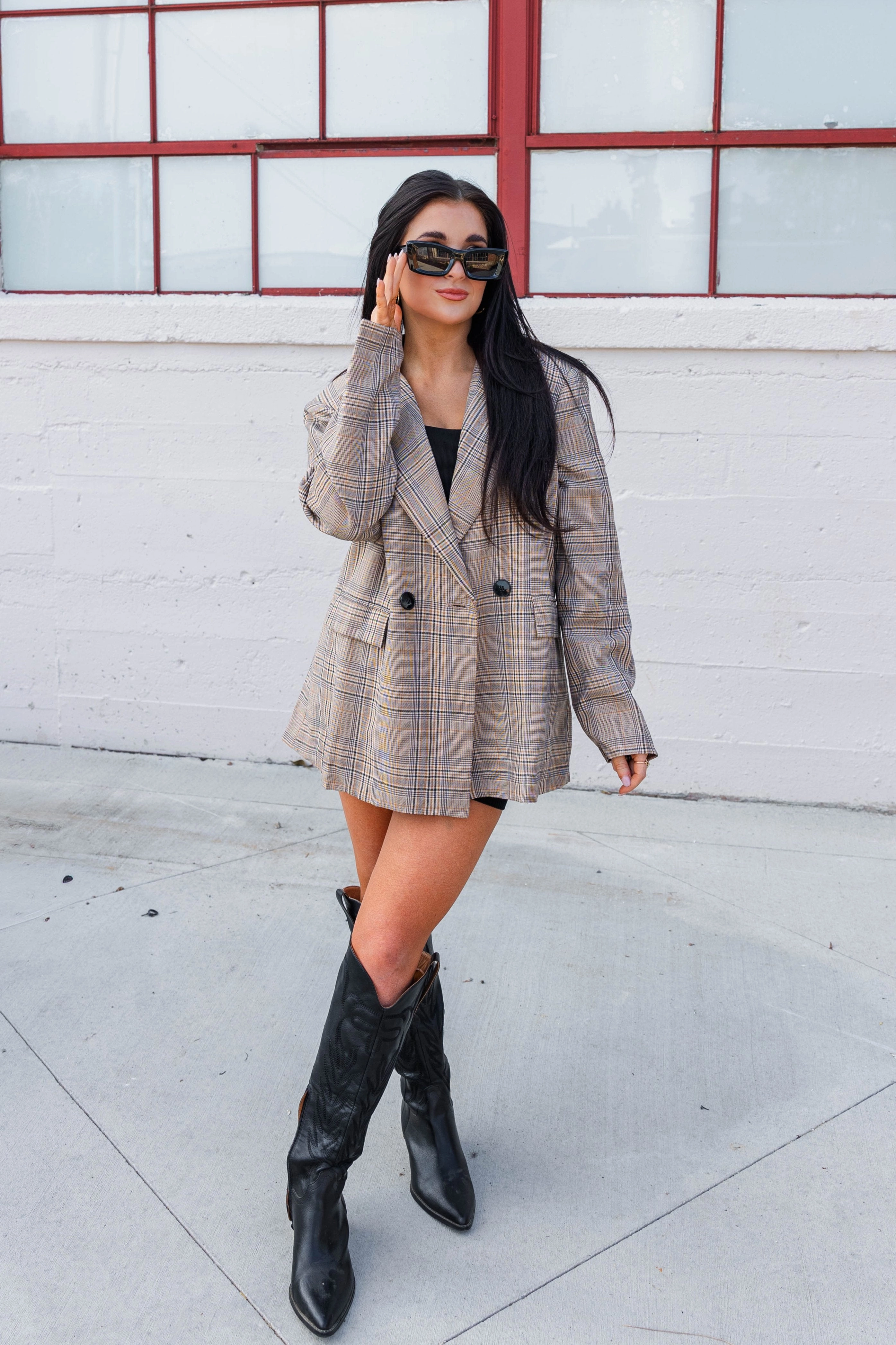 Kenny Oversized Plaid Blazer Hooded Attachment Weekend Casual