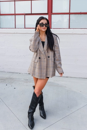 Kenny Oversized Plaid Blazer Hooded Attachment Weekend Casual