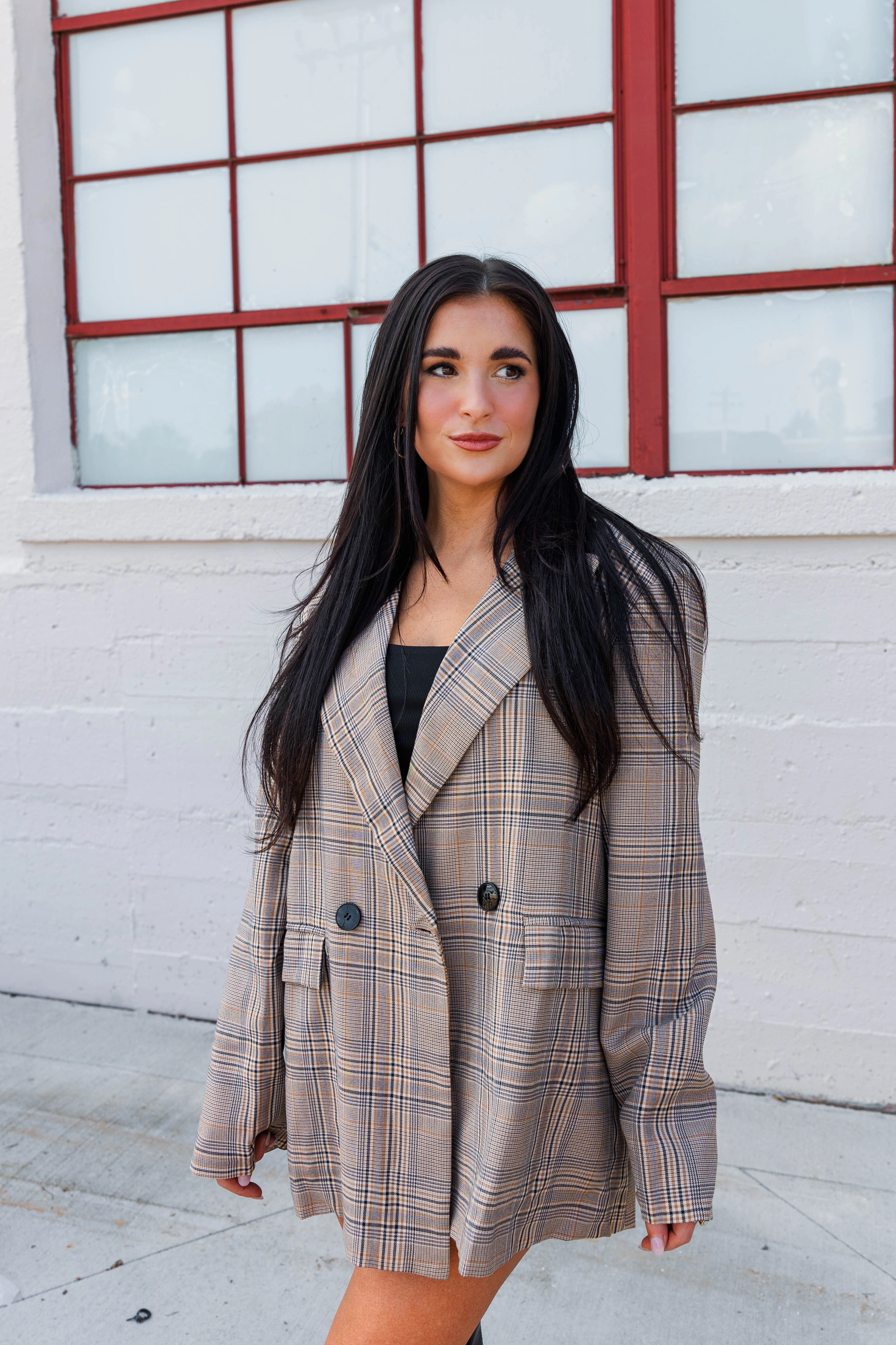 Mid Length Waterproof Zipper Kenny Oversized Plaid Blazer