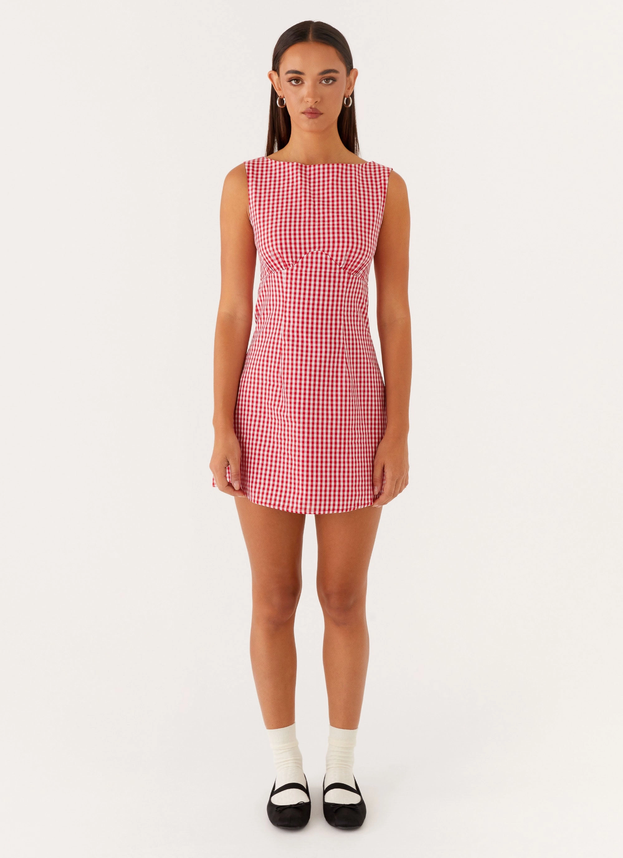 Comfort Mood Lotus Tie Back Mini Dress - Red Gingham