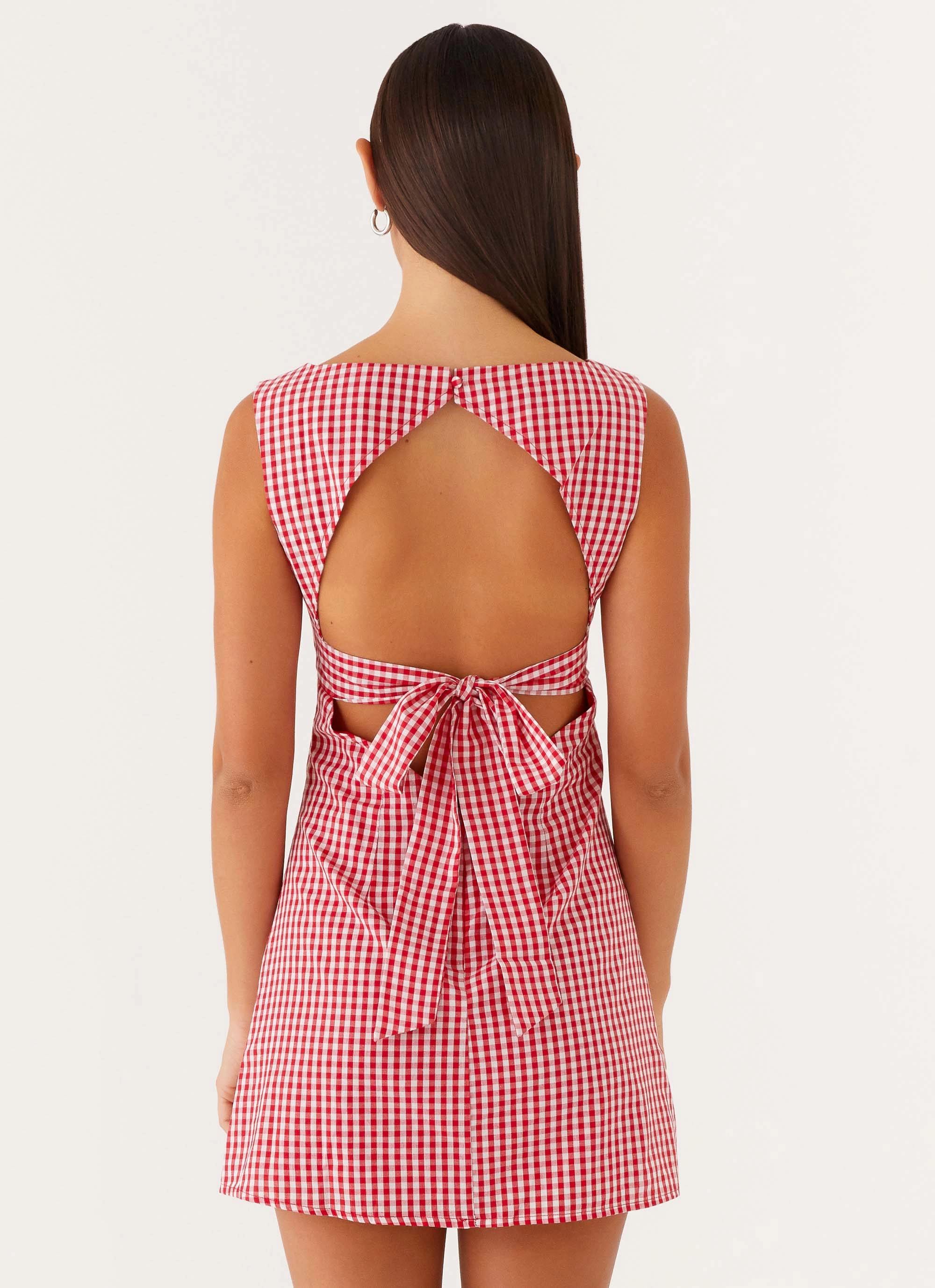 Lotus Tie Back Mini Dress - Red Gingham Style Moment