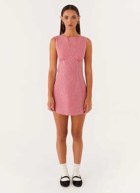 Comfort Mood Lotus Tie Back Mini Dress - Red Gingham