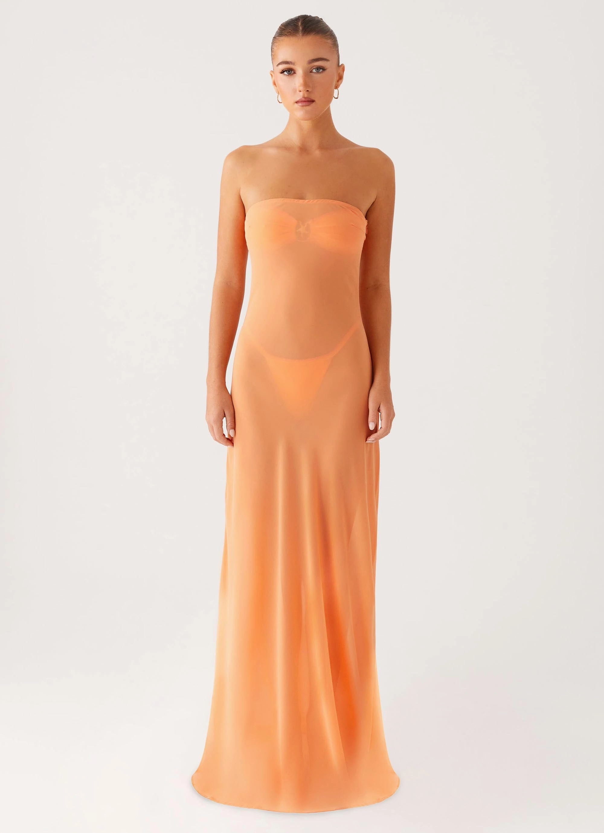 Sleek Waistband Light Rhythm Mattie Strapless Maxi Dress - Orange