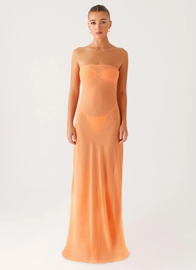 Sleek Waistband Light Rhythm Mattie Strapless Maxi Dress - Orange