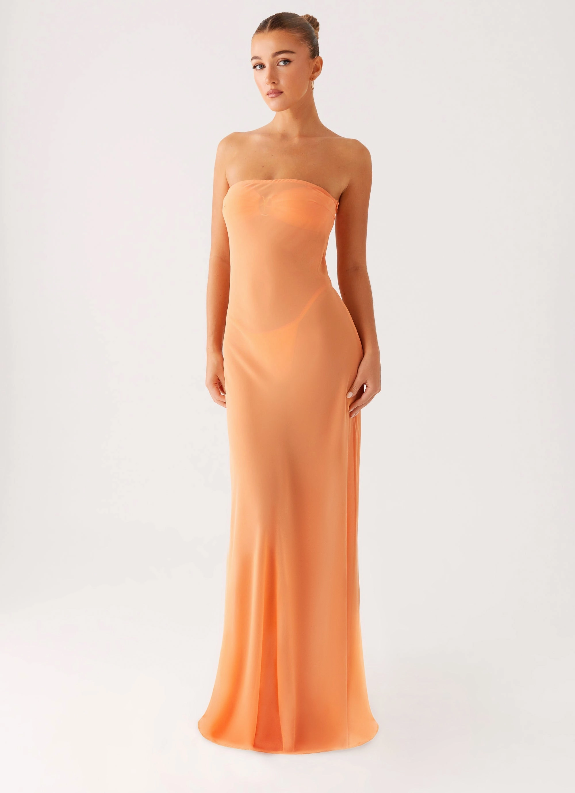 Elegant Mature Mattie Strapless Maxi Dress - Orange
