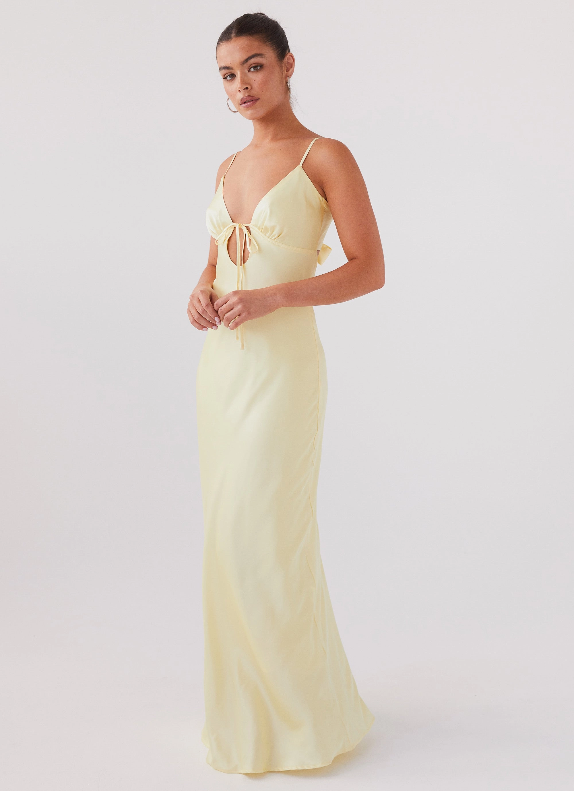 Flora Satin Maxi Dress - Lemon Shine Soft Comfortable travel dress