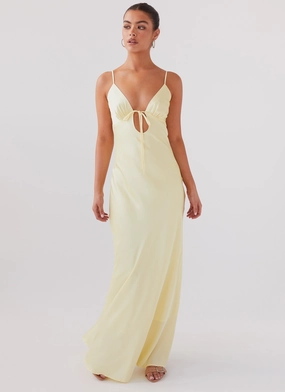 Peace View Flora Satin Maxi Dress - Lemon