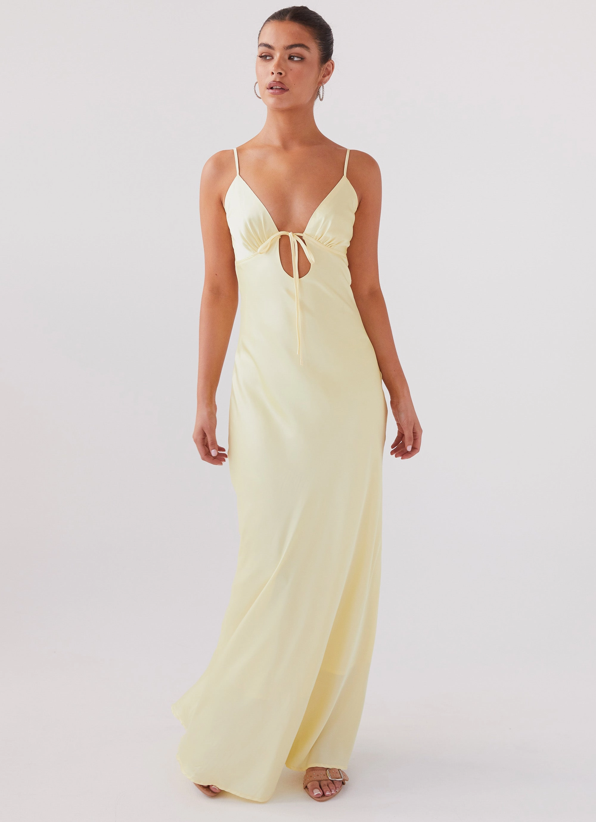 Peace View Flora Satin Maxi Dress - Lemon