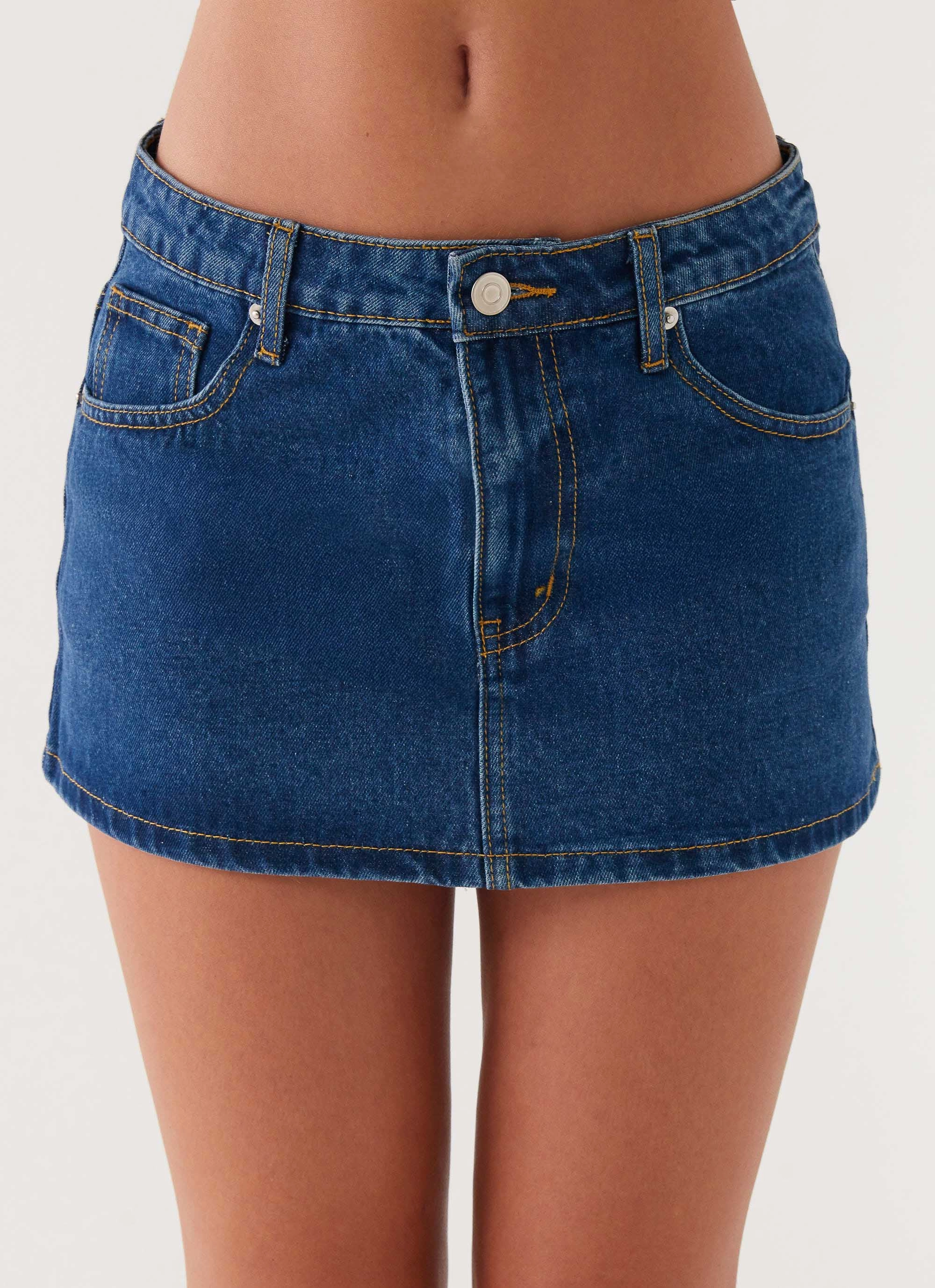 Casual Moments Slip Resistant Waist Maysa Low Rise Mini Skirt - Dark Blue
