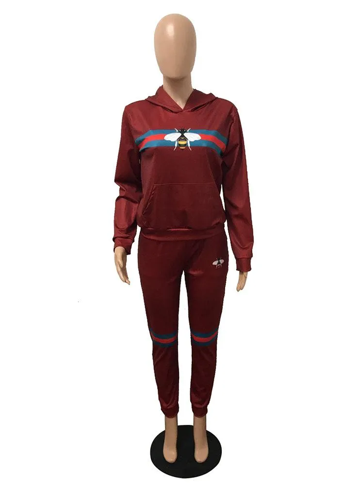 MB FASHION Striped Graphic Hoodie and Jogger Two-Piece Tracksuit 9342 LAST S