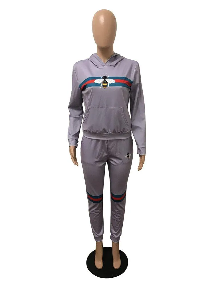 MB FASHION Striped Graphic Hoodie and Jogger Two-Piece Tracksuit 9342 LAST S