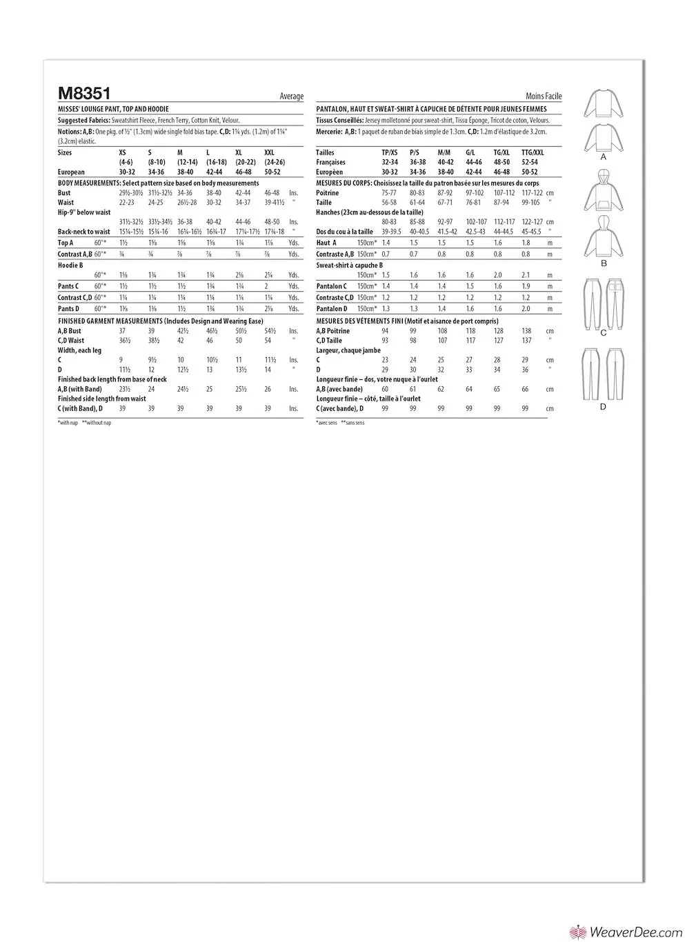 McCall's Pattern M8351 Misses' Lounge Pants, Top & Hoodie