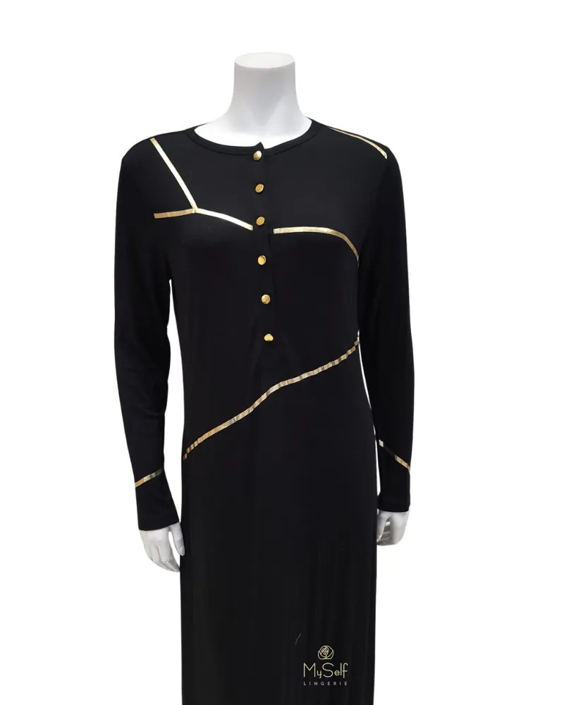 Me Moi Gold Foil Striped Black Button Down Modal Nightgown