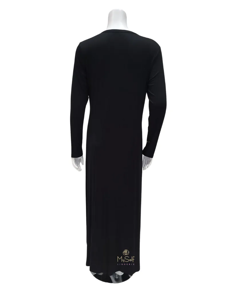 Me Moi Gold Foil Striped Black Button Down Modal Nightgown