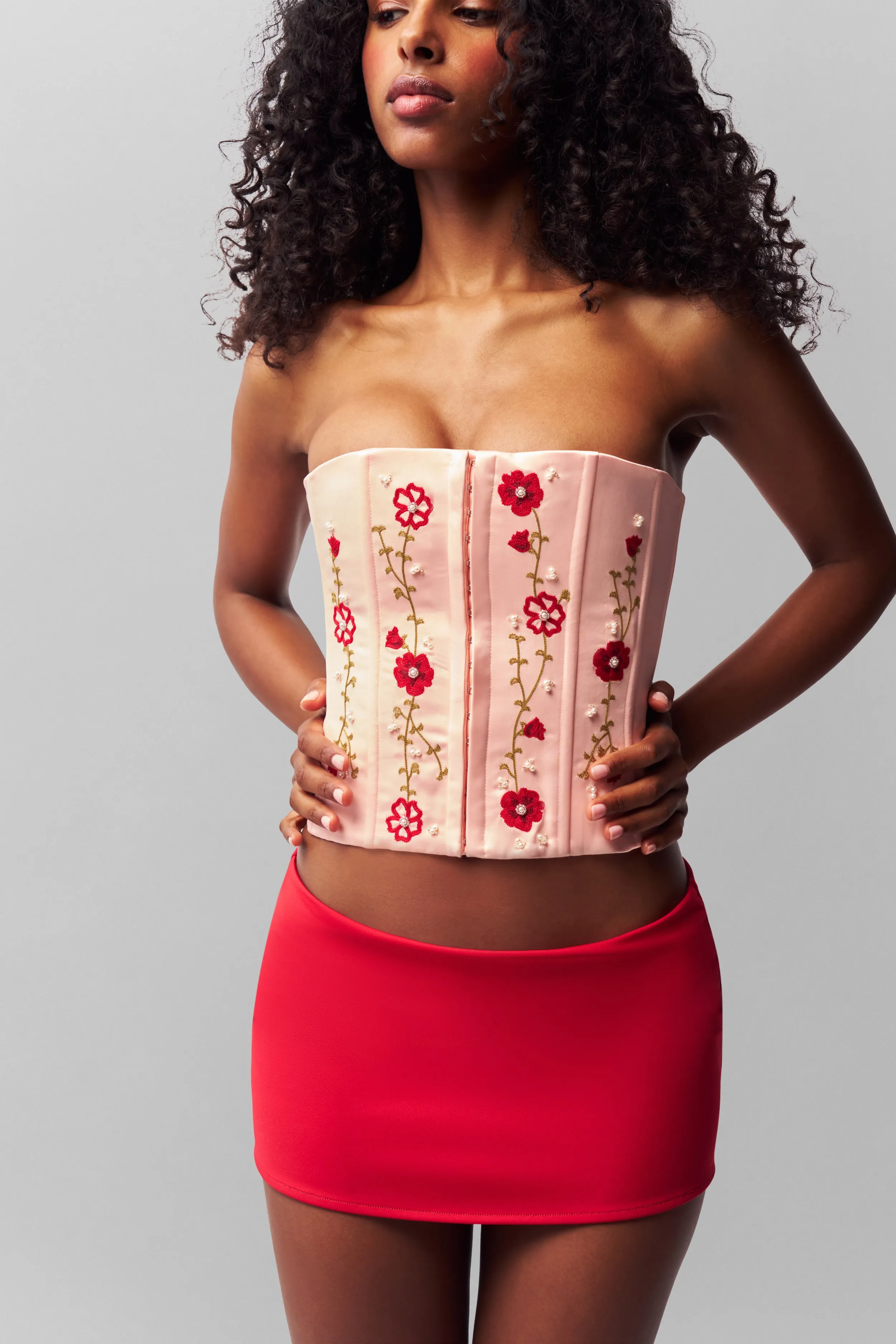 Double Needle Hemming Meadows Satin Corset