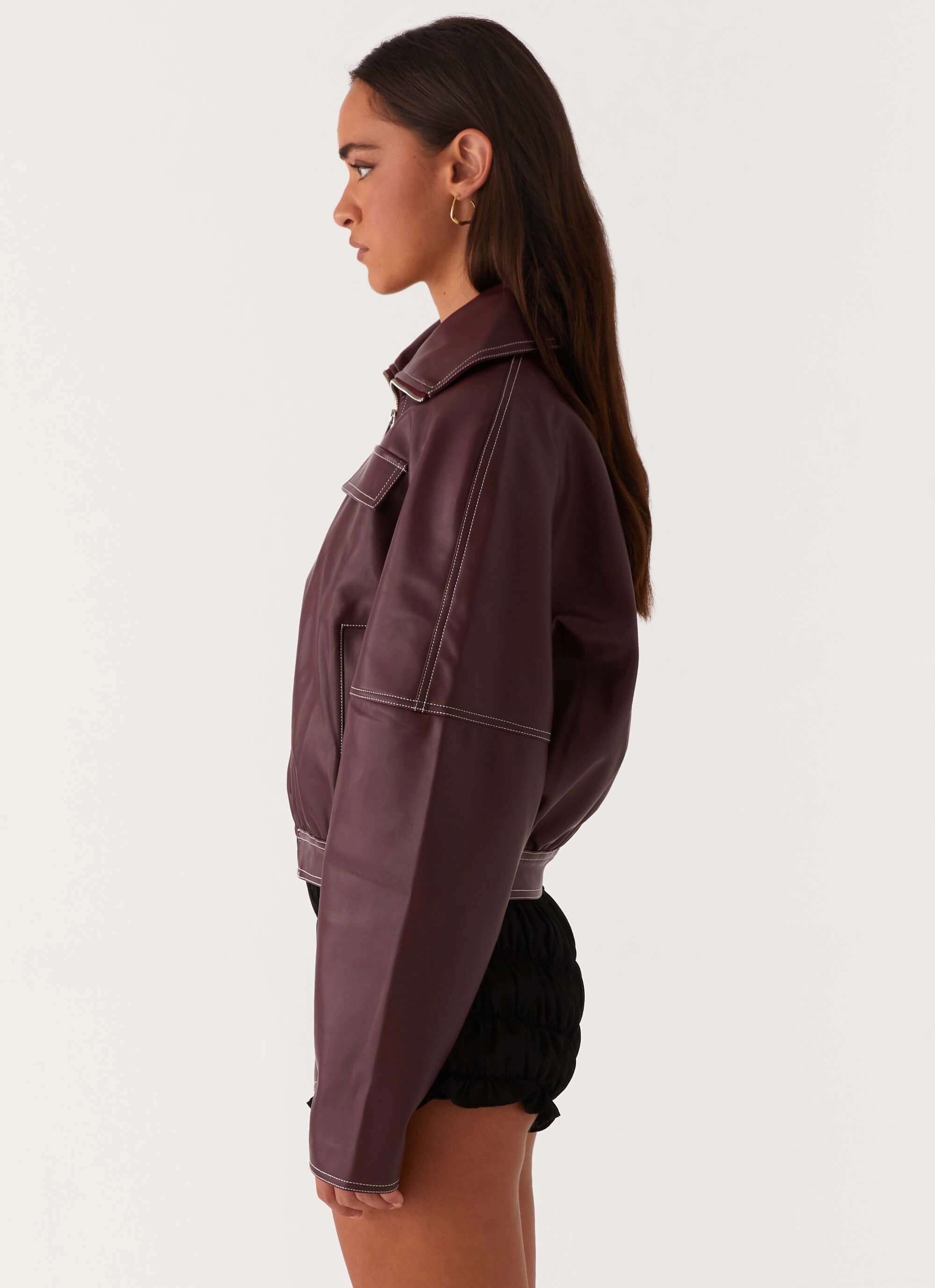 Meant To Be PU Boxy Jacket - Wine Weatherproof Gear windproof