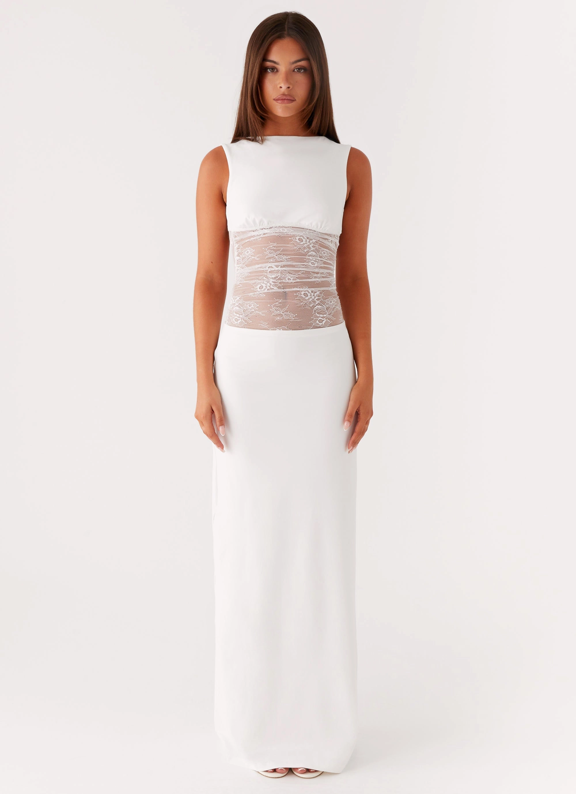 Medina Lace Maxi Dress - White Fresh Form Office Tone