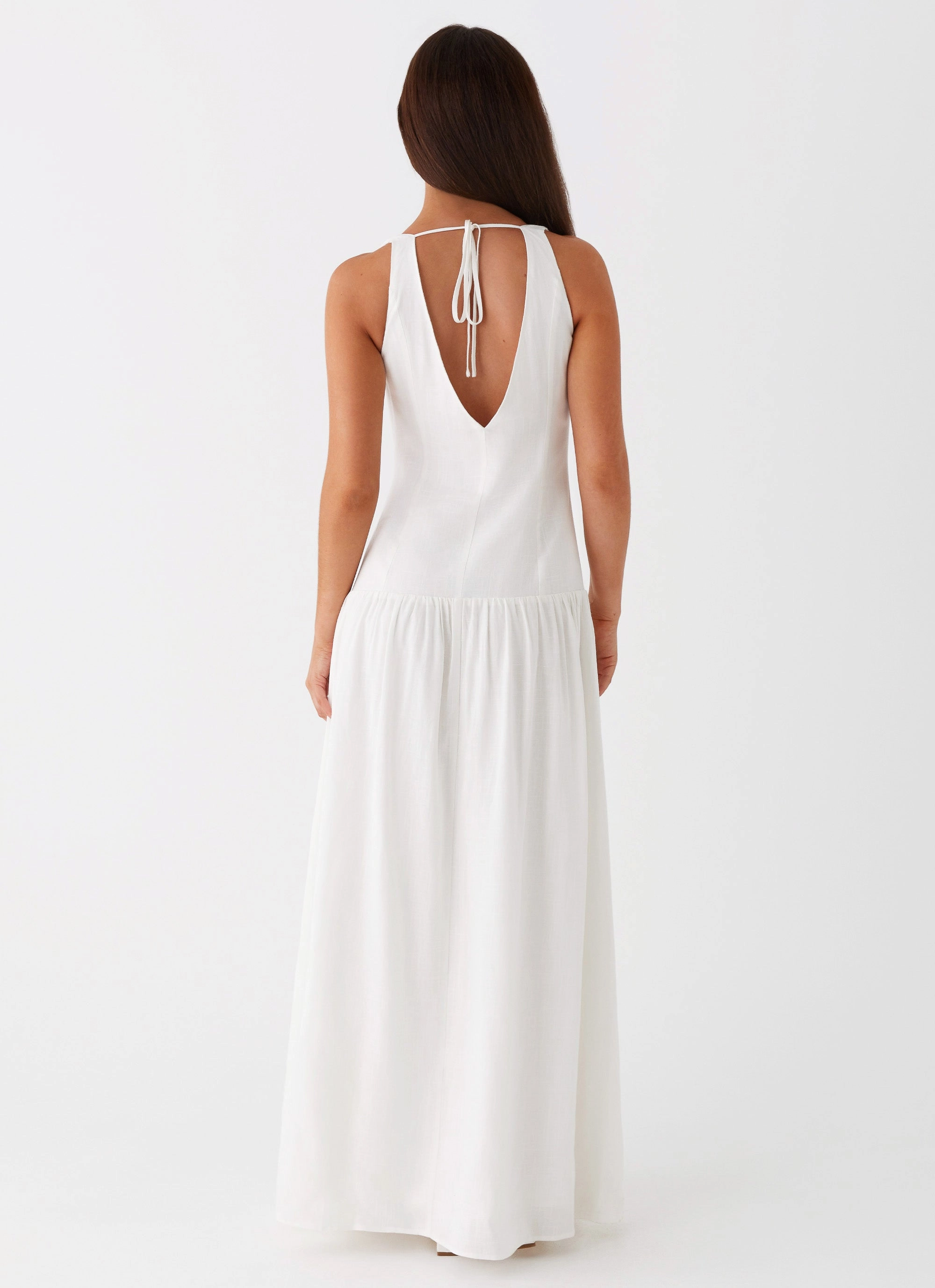 Meggie Linen Maxi Dress - White StretchableKnit Fitted waist