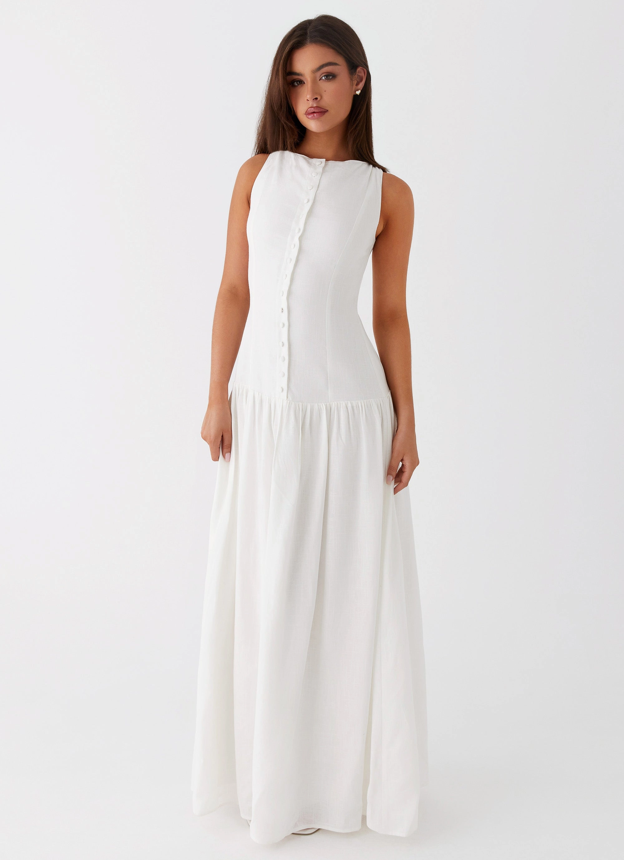 Meggie Linen Maxi Dress - White Premium Fabric