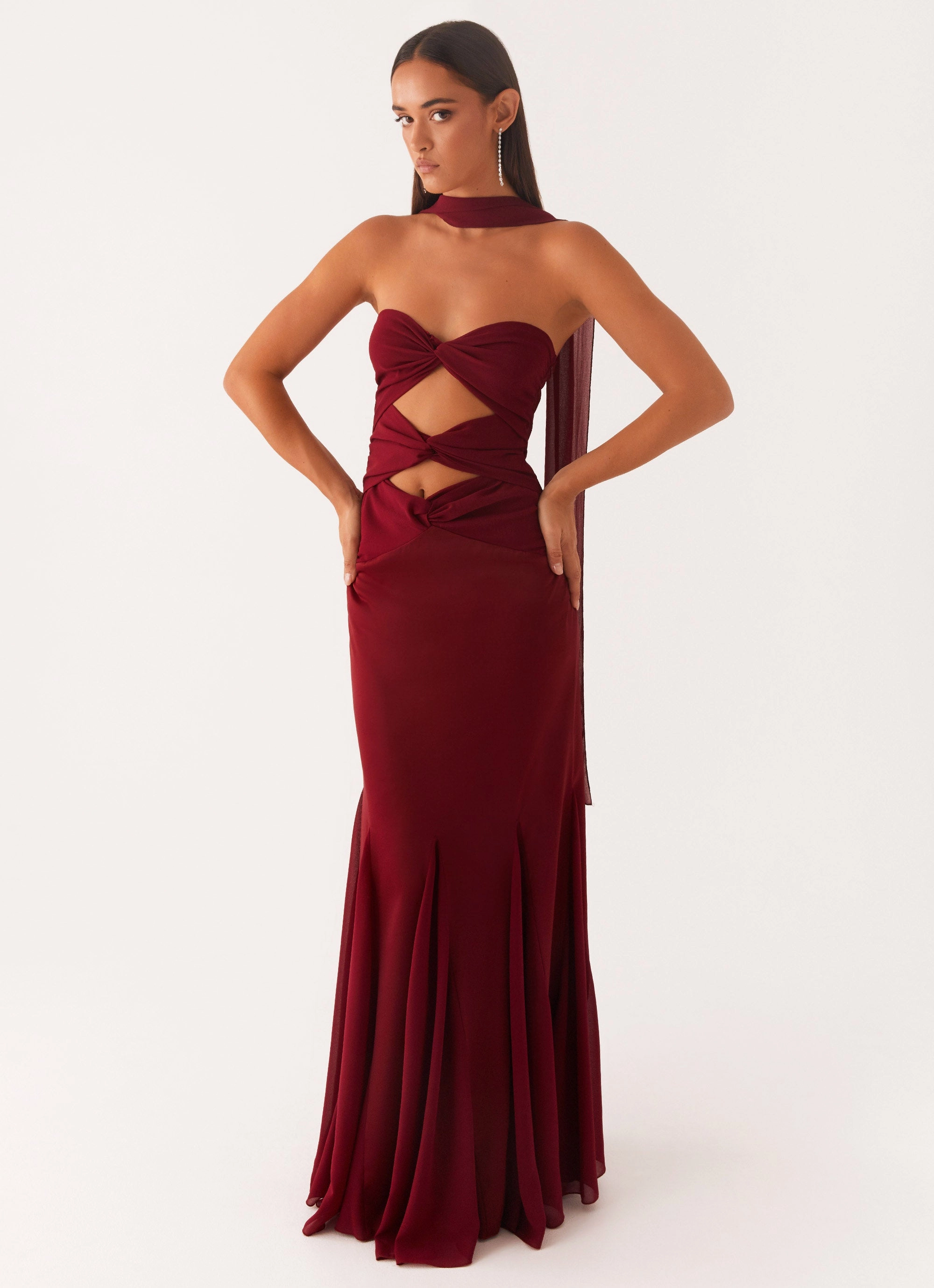 Melrose Satin Chiffon Maxi Dress - Deep Red Power Soft