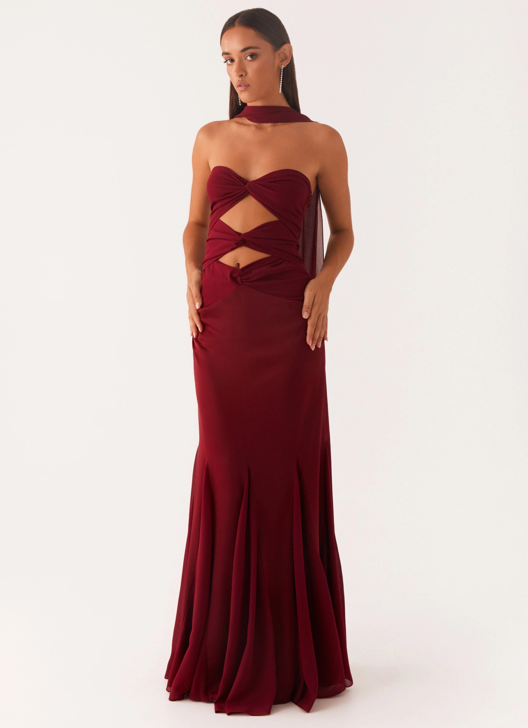 Melrose Satin Chiffon Maxi Dress - Deep Red Stylish Vibe Relax Piece