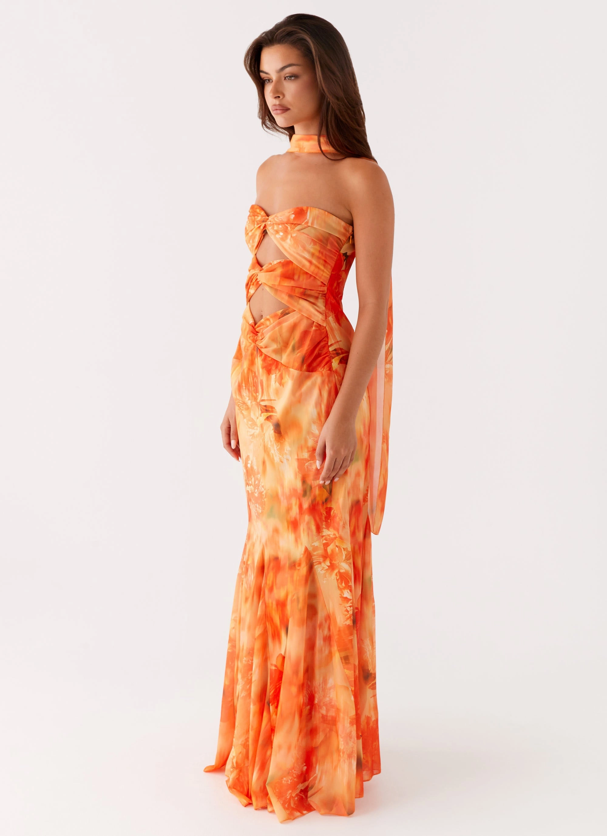 Melrose Satin Chiffon Maxi Dress - Sunset Floral sweet moment Water-resistant